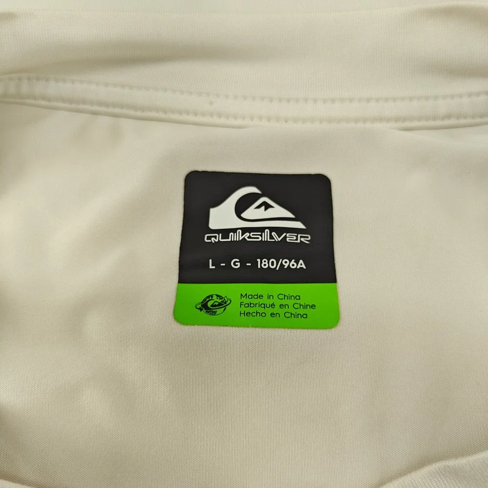 Quiksilver Rash Guard Men L Cream UPF 50+ Sun Protection Surf Swim Shirt Beach